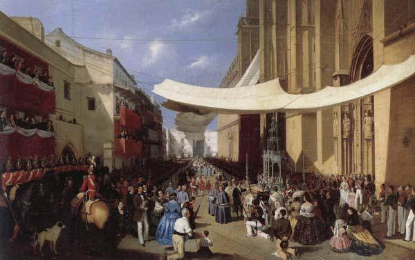 Manuel Cabral Y Aguado Bejarano Corpus Christi Procession in Sevill oil painting picture